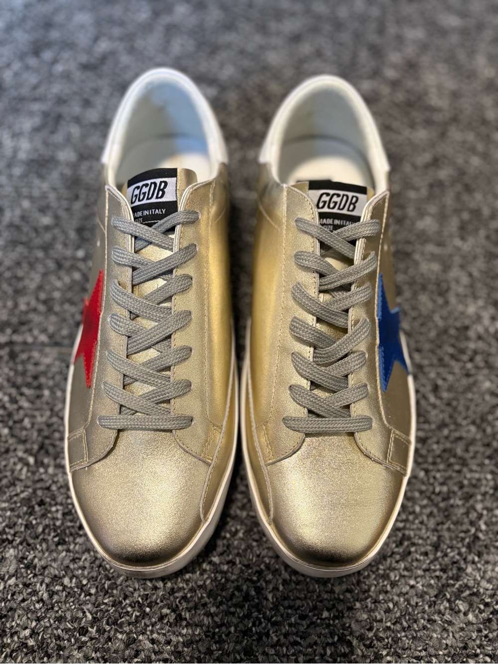 Golden goose Gold Leather Low-Top Sneakers with Red & Blue Stars